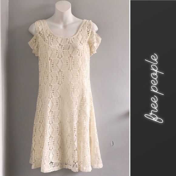 🏝️ Free People Cream Fit Flare Cold Shoulder Dress • Small - Picture 1 of 6